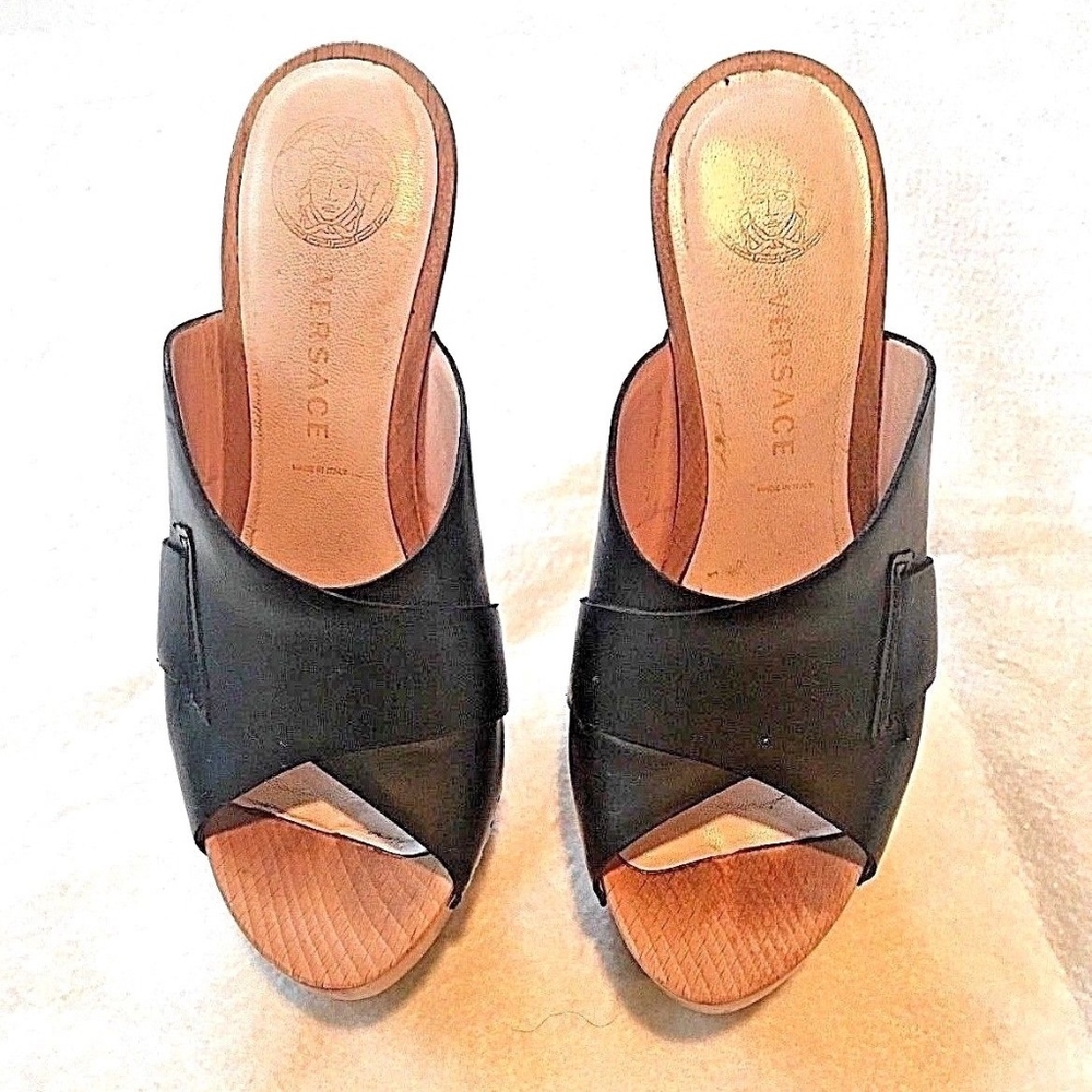 Versace Black Leather Sandal 36.5
